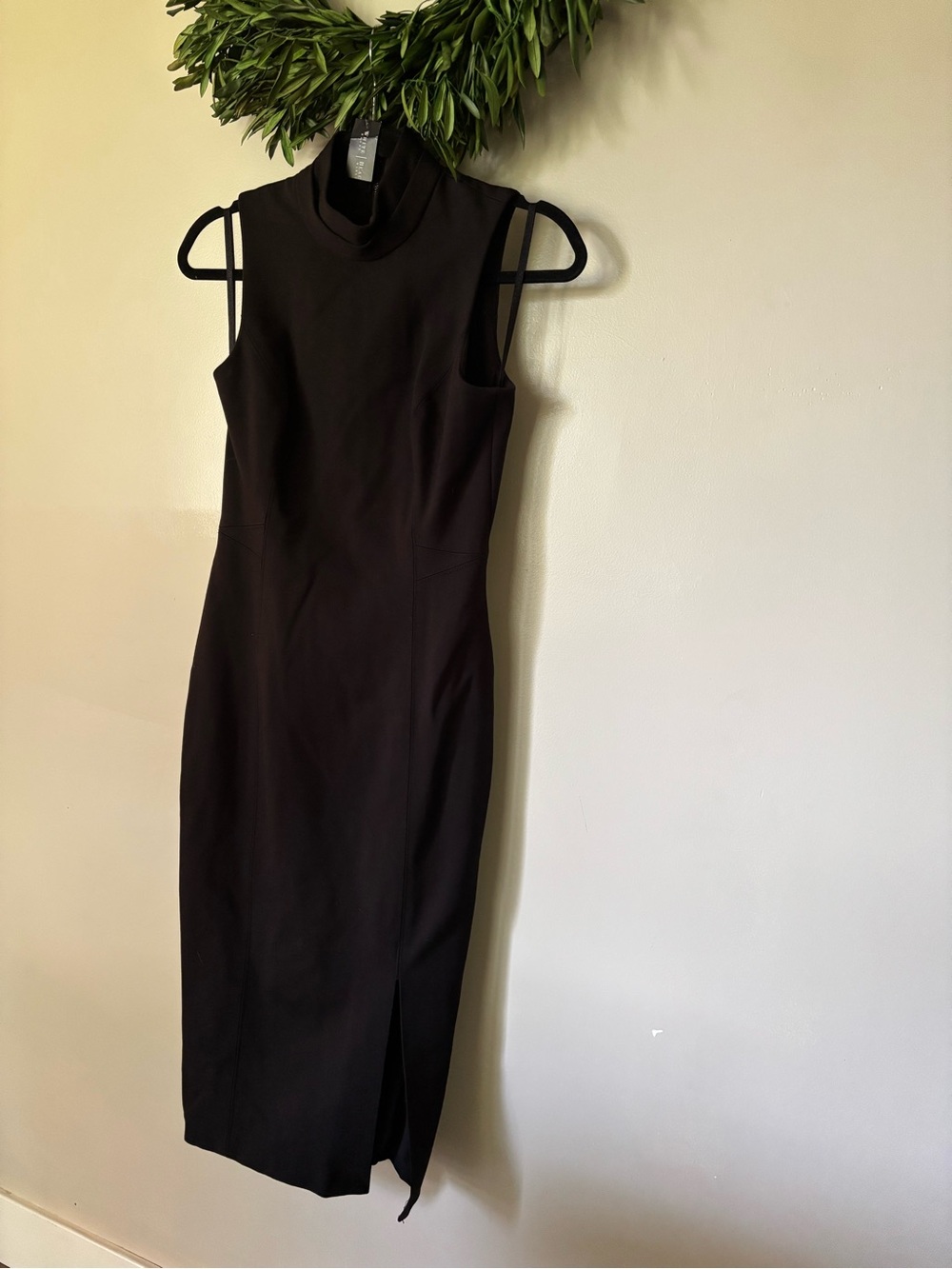 White House Black Market Black Sleeveless Midi Dress with Mock Neck